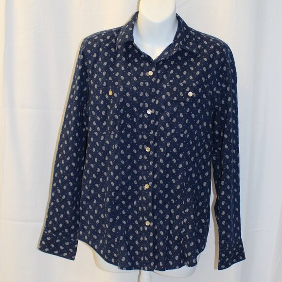Lauren Ralph Lauren Women's Long Sleeve Button Up Top Navy Paisley Print Small - Picture 3 of 11